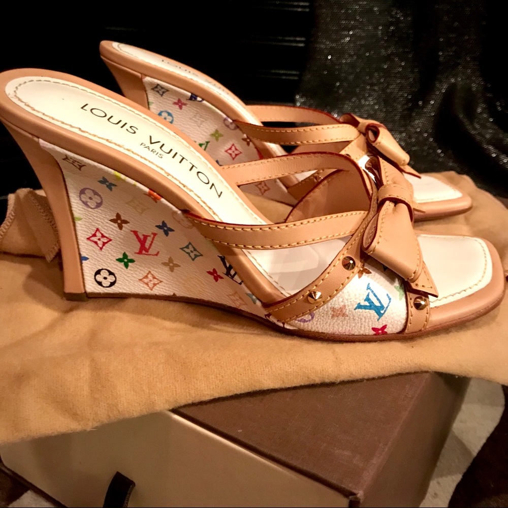Louis Vuitton multicolor wedge bow 38cm / 7.5-8 US